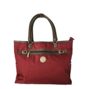 Chaps Red Tote Laptop Bag with Brown Trim